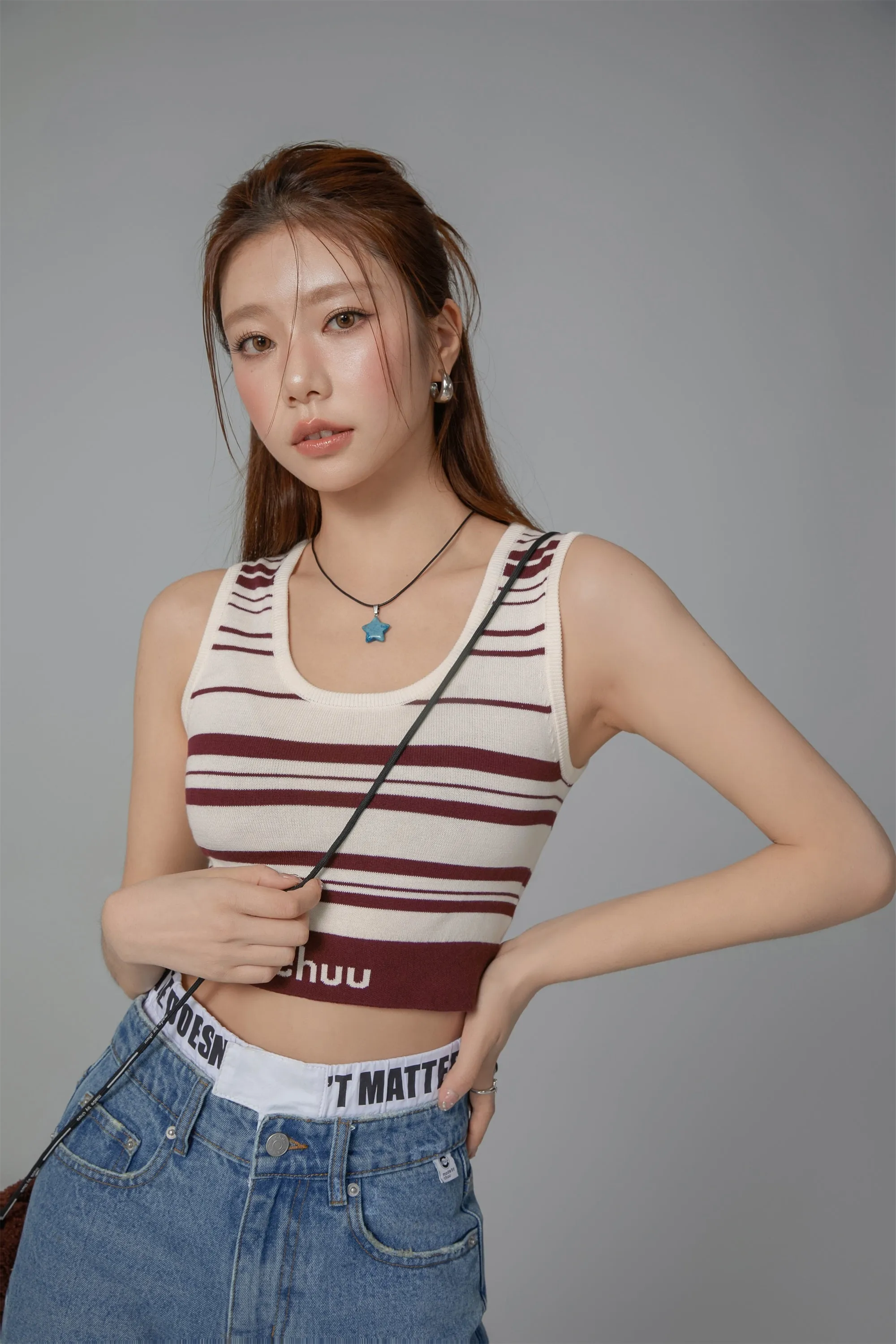 Striped Knit Sleeveless Crop Top