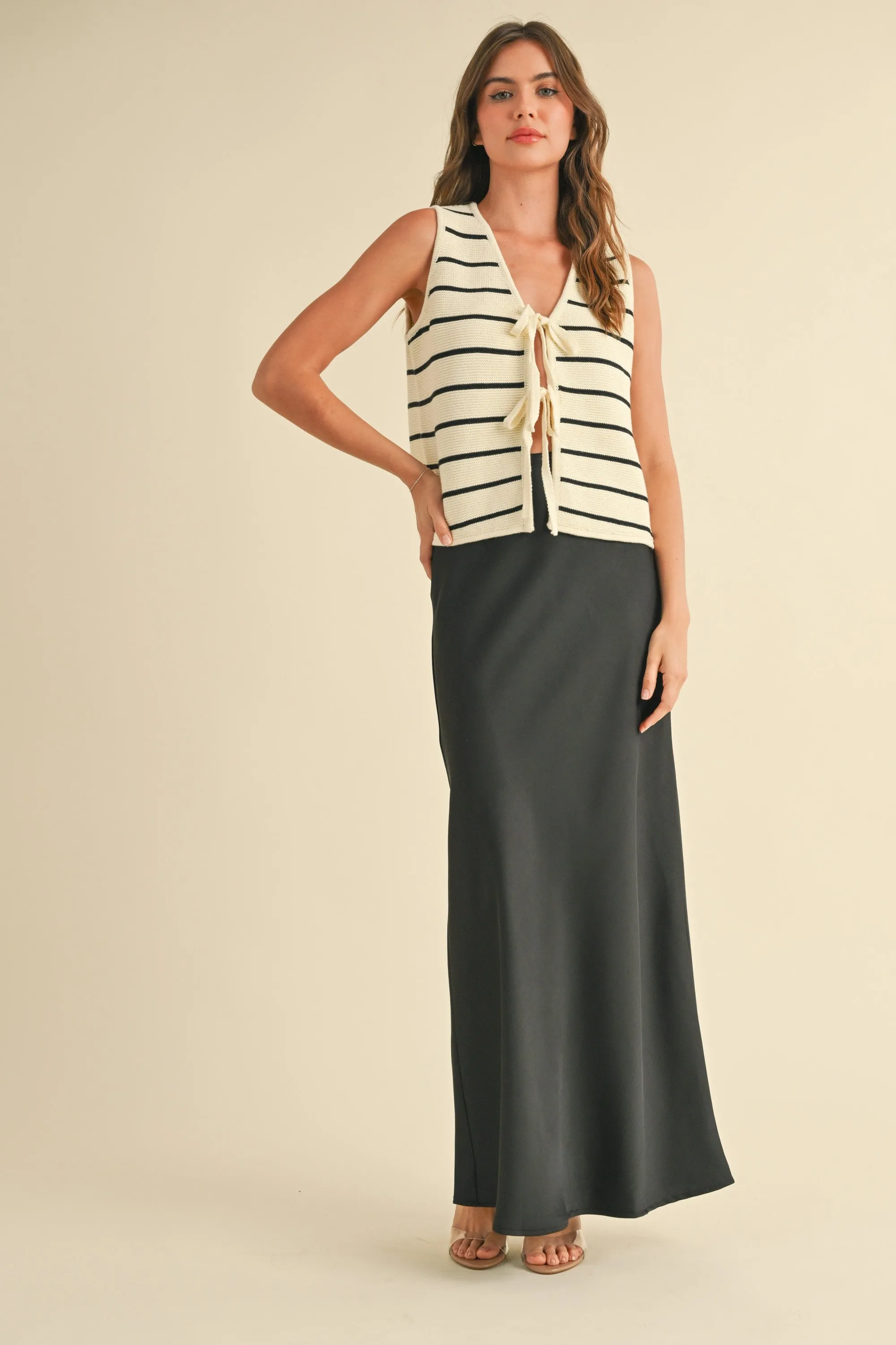 Striped Knitted Tie Front Vest