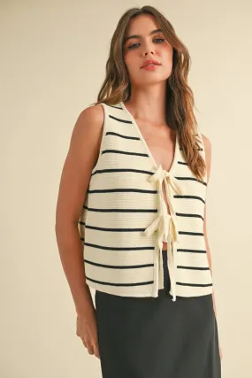 Striped Knitted Tie Front Vest