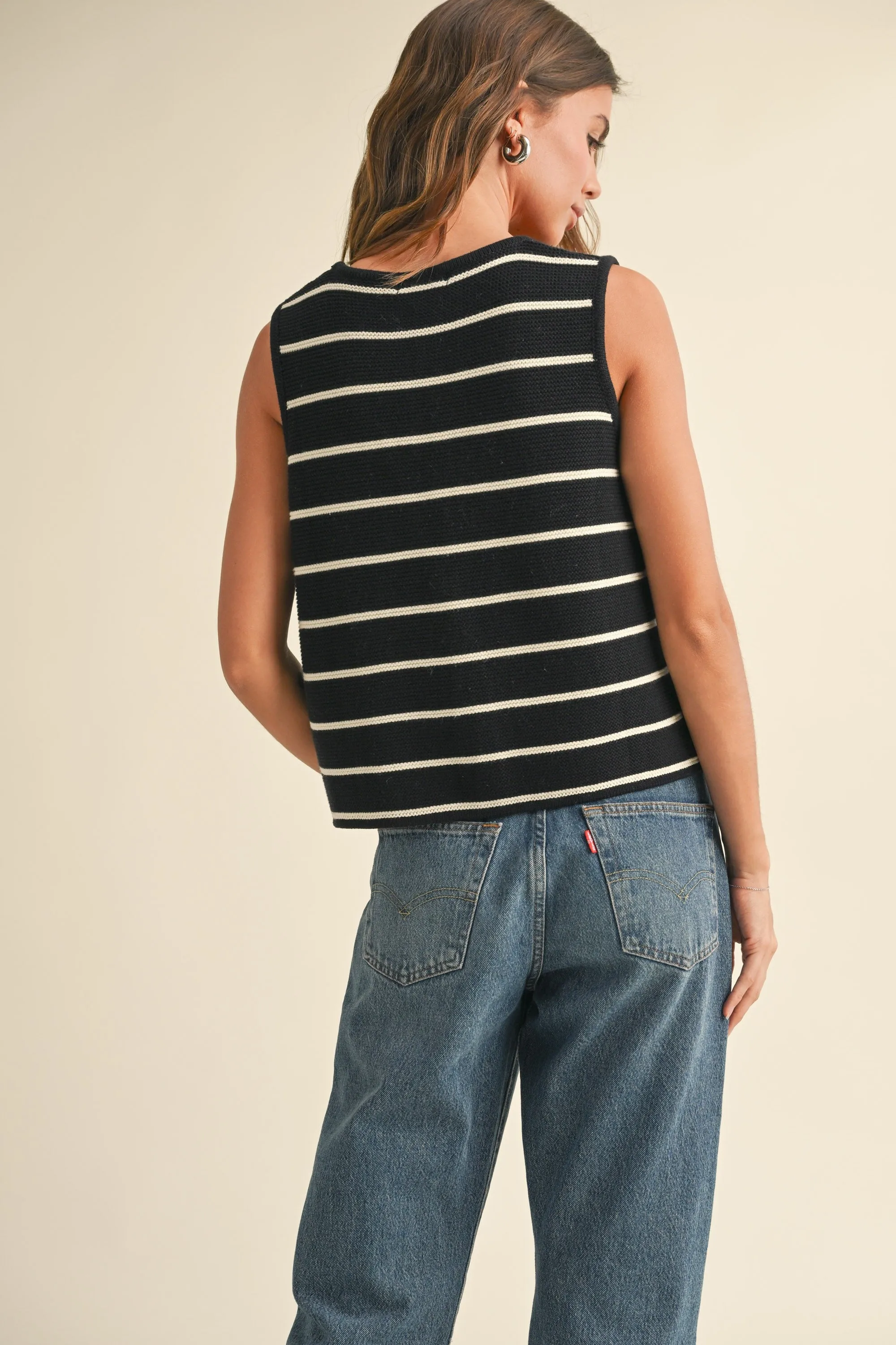 Striped Knitted Tie Front Vest