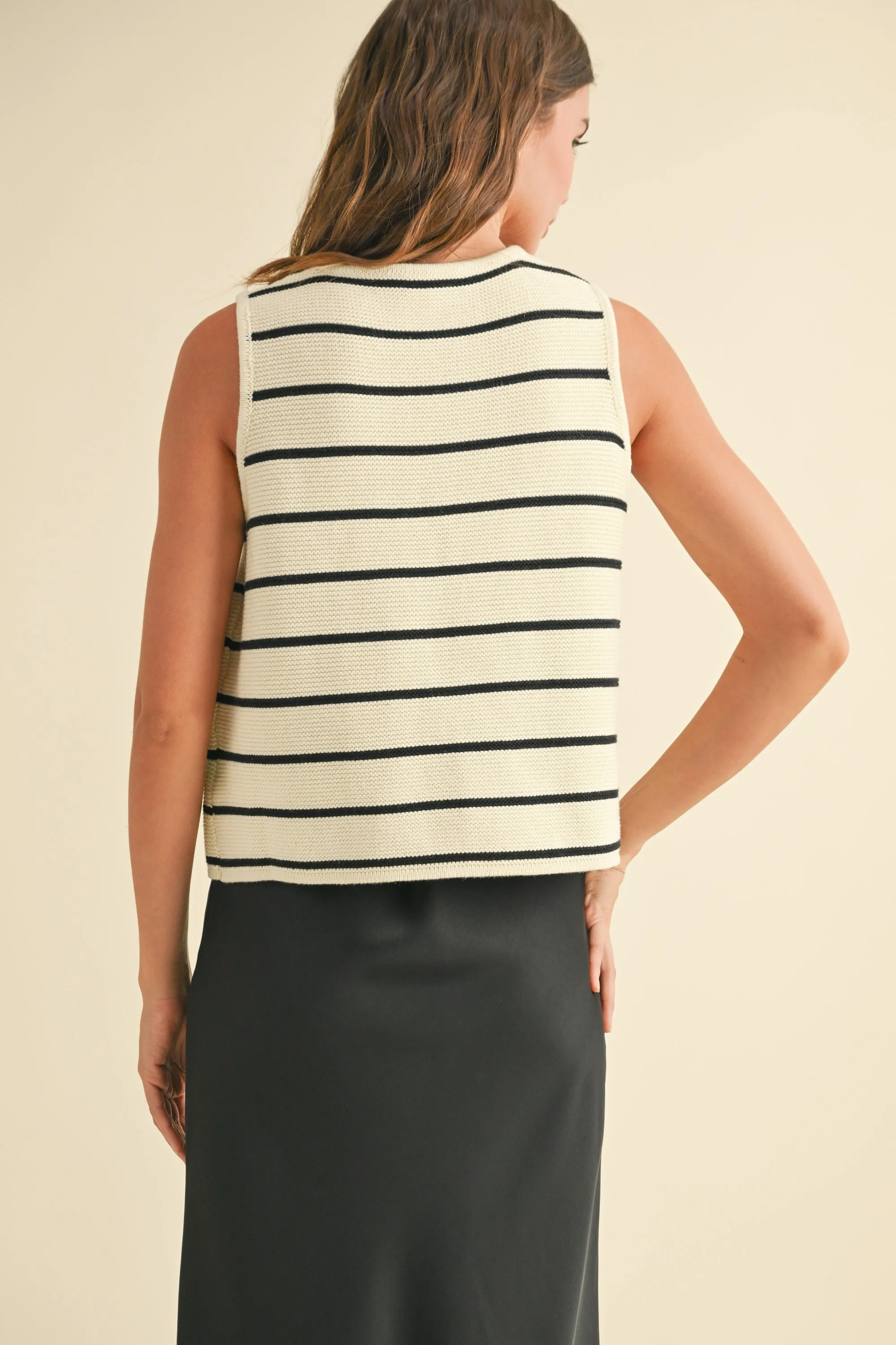 Striped Knitted Tie Front Vest