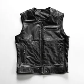 Striped Sew Double-Open Cowhide Leather Vest