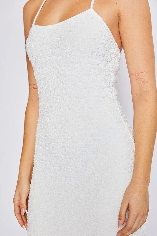 Textured knit halter neck mini dress