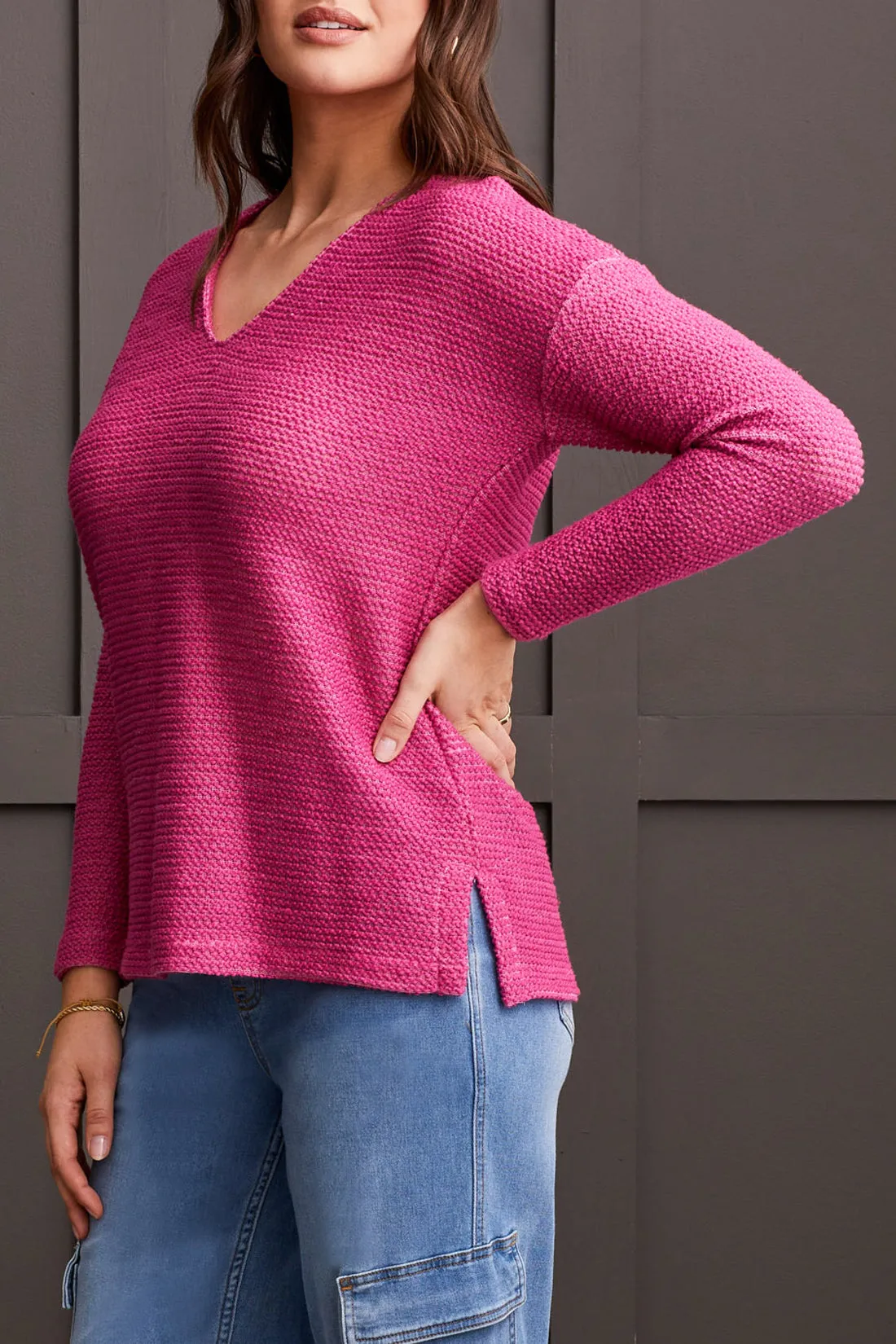 Textured Knit Side Slit Tunic. Style TR5648O-4852