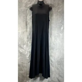 THEORY Women's Black Fluid Knit Mock-Neck Sleeveless Midi Dress SZ L