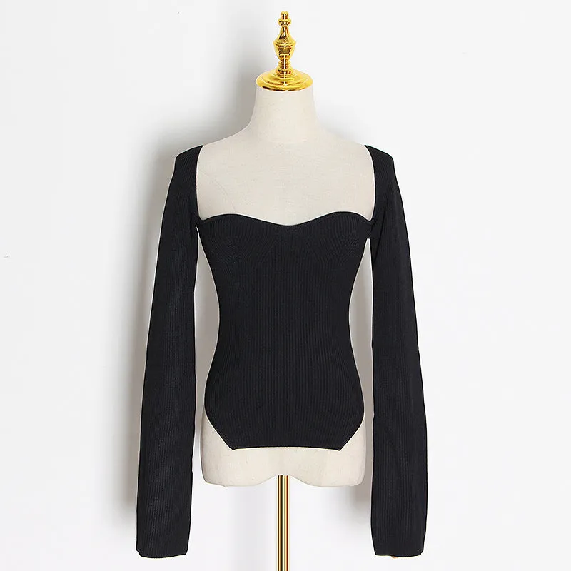 Tina Square Neckline Knit Tops - 10 Colors