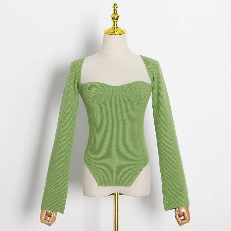 Tina Square Neckline Knit Tops - 10 Colors