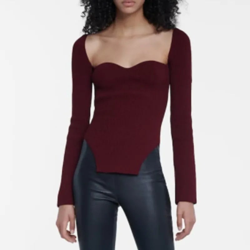 Tina Square Neckline Knit Tops - 10 Colors
