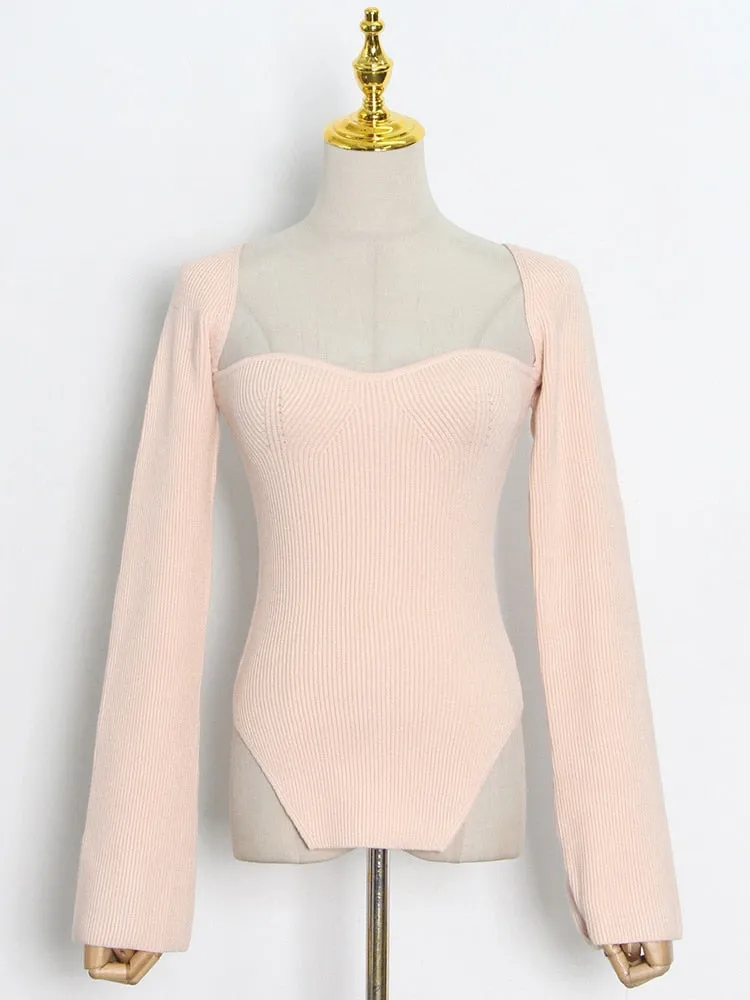 Tina Square Neckline Knit Tops - 10 Colors