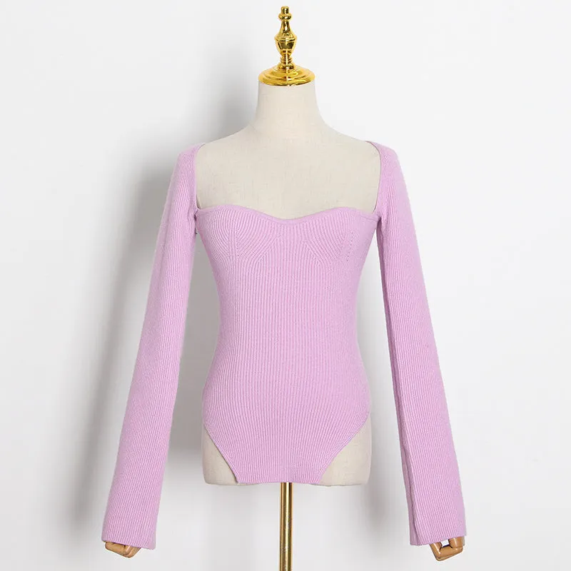 Tina Square Neckline Knit Tops - 10 Colors