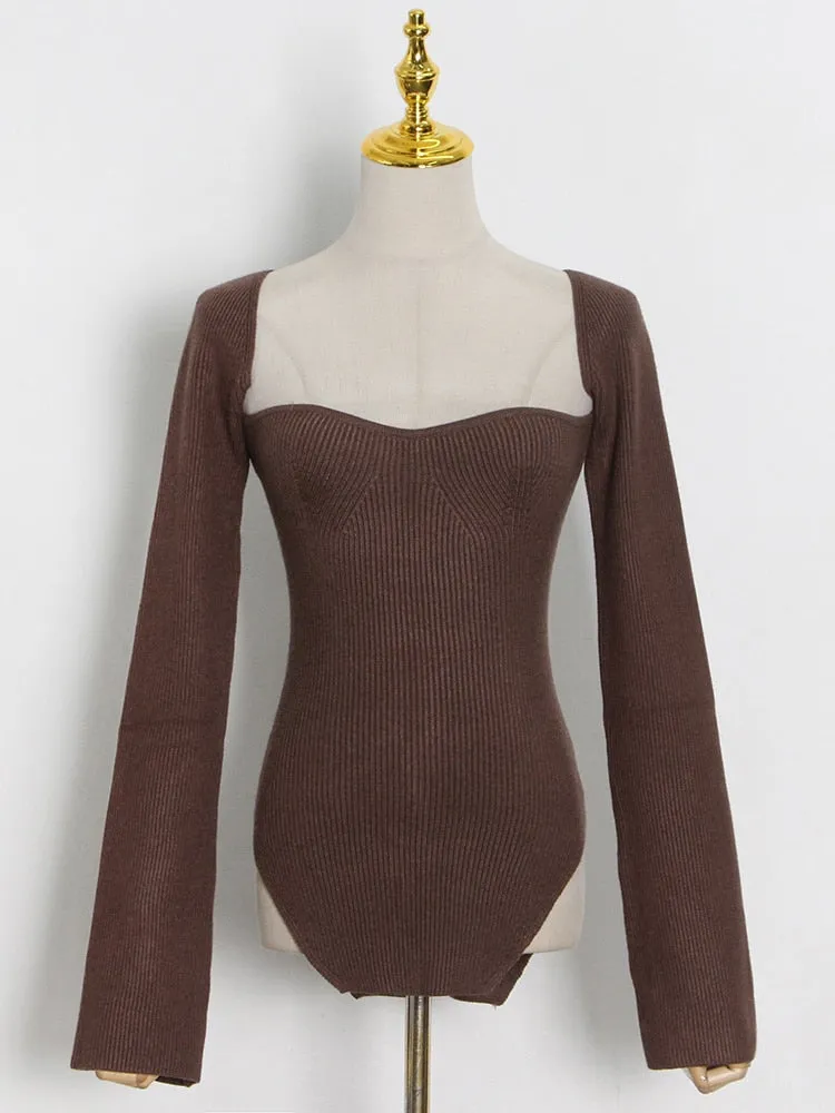 Tina Square Neckline Knit Tops - 10 Colors