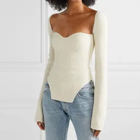 Tina Square Neckline Knit Tops - 10 Colors