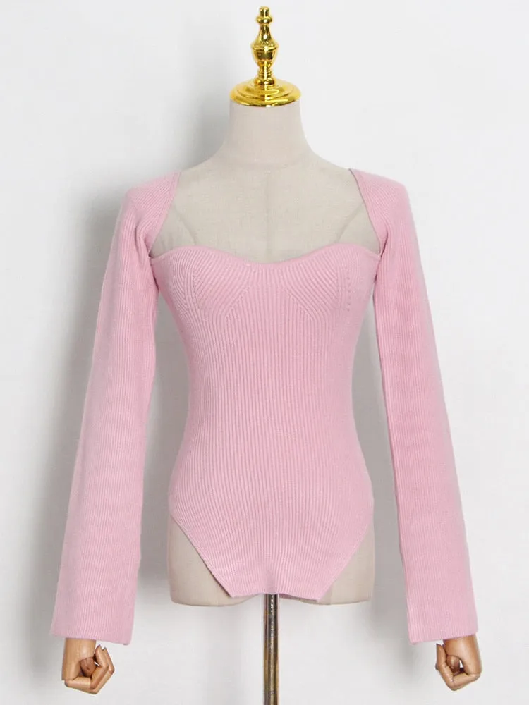 Tina Square Neckline Knit Tops - 10 Colors