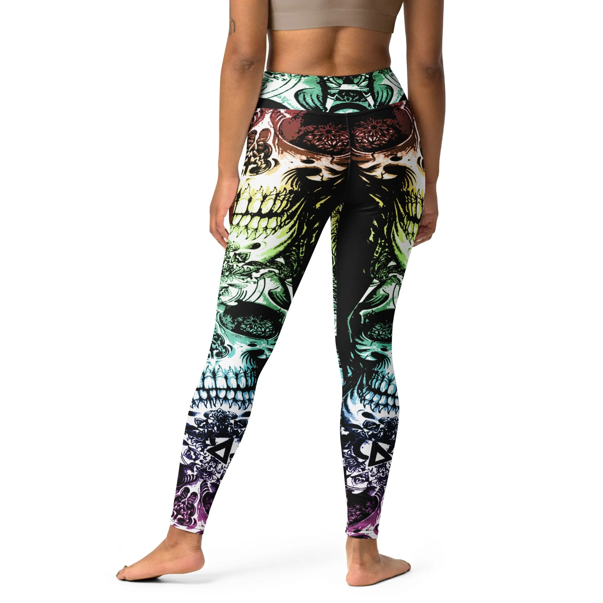 Tri-Color Skulls Yoga Leggings, lioness-love