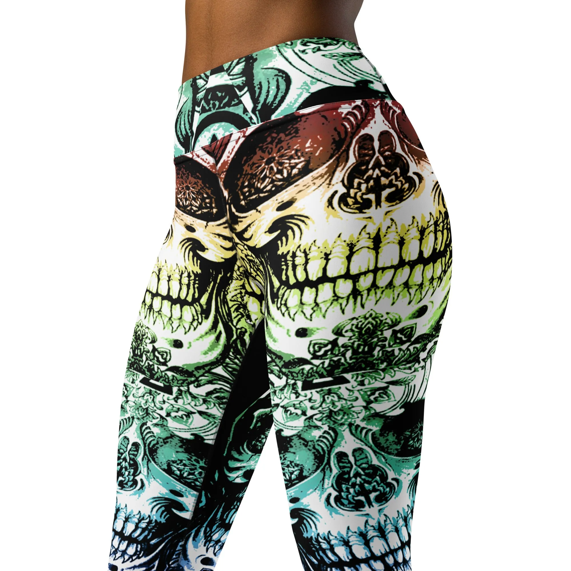 Tri-Color Skulls Yoga Leggings, lioness-love