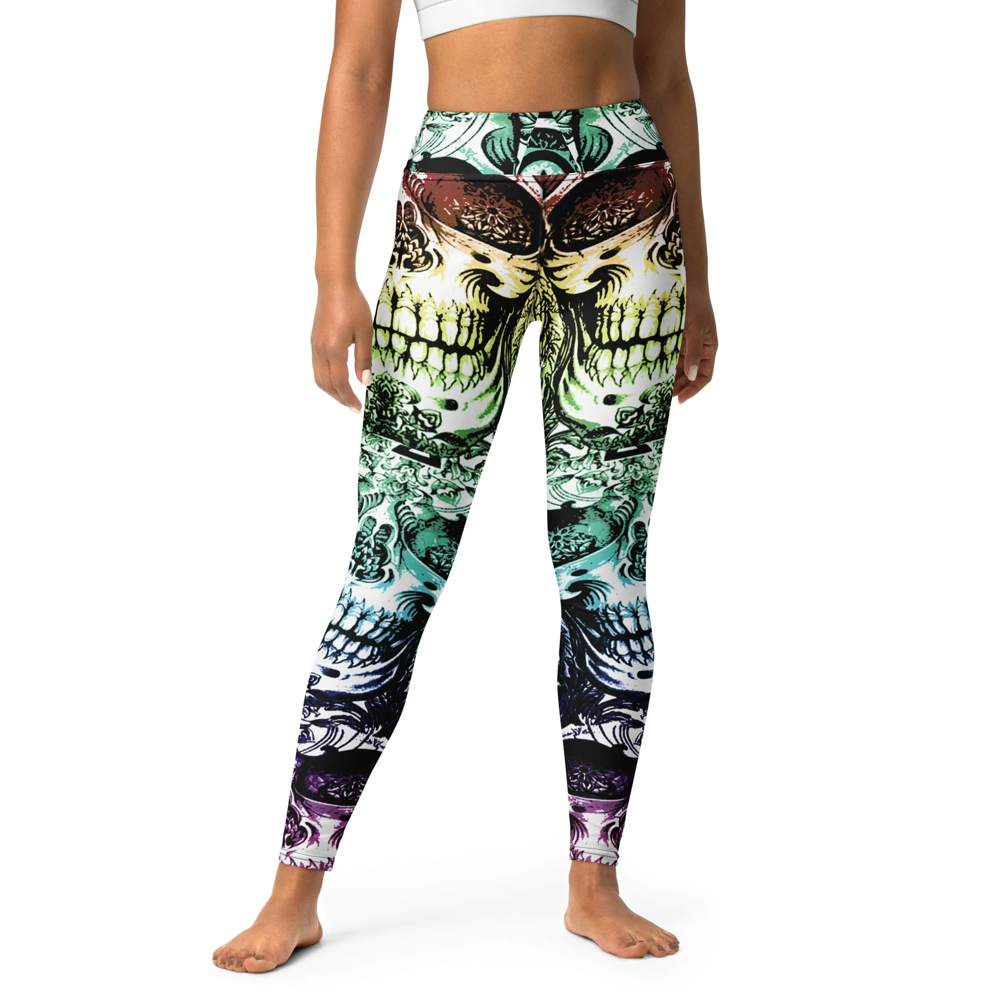 Tri-Color Skulls Yoga Leggings, lioness-love