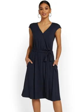 V-Neck Tie Waist Dress