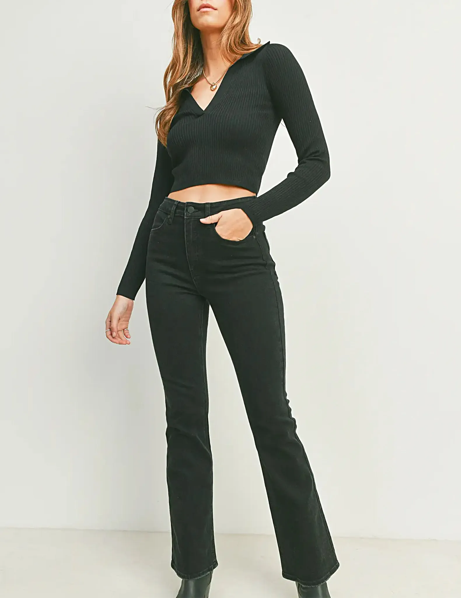 Velma High Rise Slim Flare Black Jeans