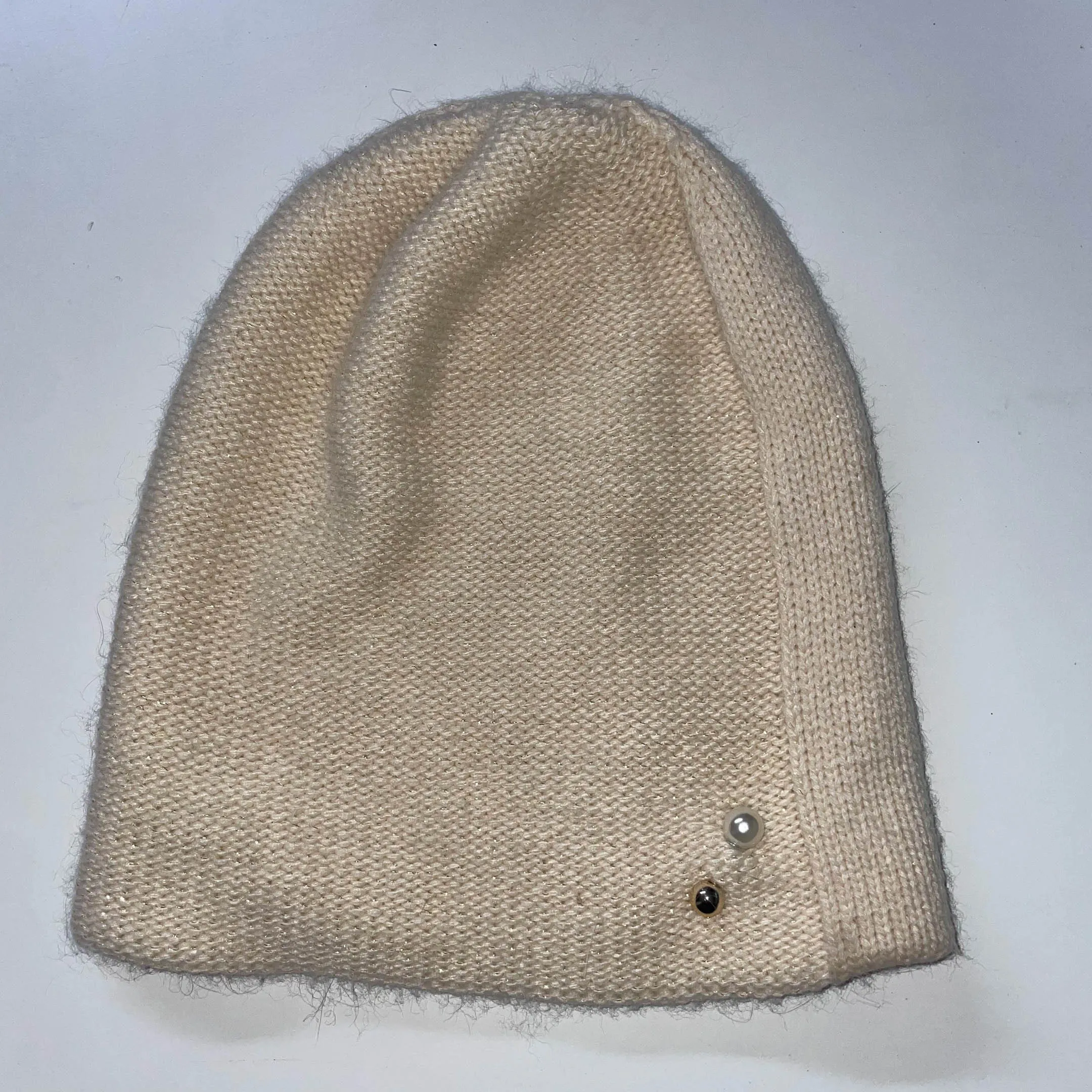 Vintage cream womens winter beanie hat
