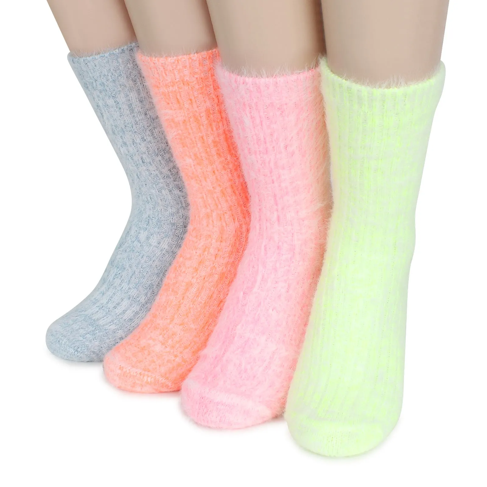 Women Cozy Color Pop Long Fur Socks (Crew 8 Pairs) YZ 18