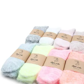 Women Cozy Color Pop Long Fur Socks (Crew 8 Pairs) YZ 18