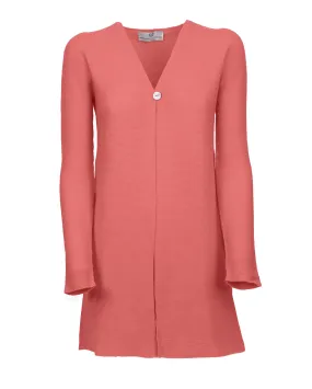 Women's Cashmere Links Stitch Duster Cardigan Coral Red