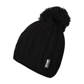 Women's Chunky Cable Knit Beanie Hat with 3M Thinsulate Insulation and Pom Pom Waterproof Winter Hat in Black Purple Cream and Navy by Sock Stack