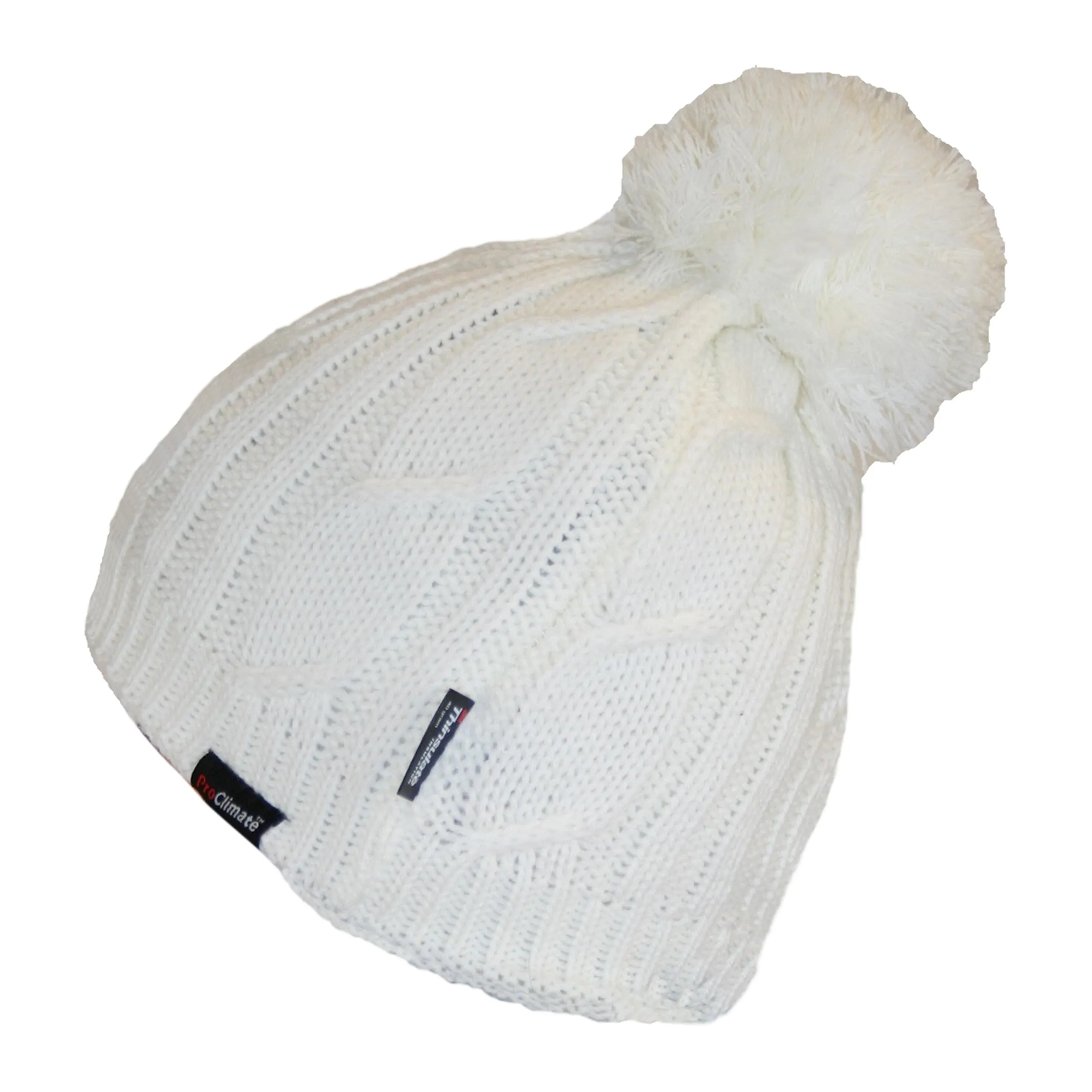 Women's Chunky Cable Knit Beanie Hat with 3M Thinsulate Insulation and Pom Pom Waterproof Winter Hat in Black Purple Cream and Navy by Sock Stack