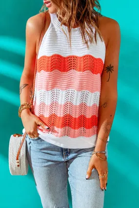 Women's Contrast Color Sleeveless Knitted Vest Tops