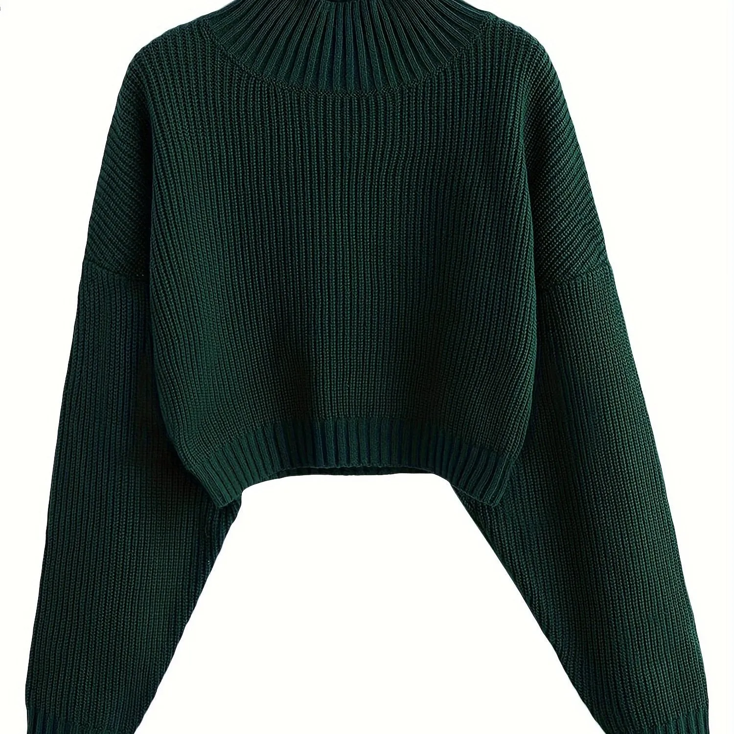 Women's Cropped Turtleneck Sweater - Lantern Sleeve, Ribbed Knit - Cozy & Stylish  VIP DEALS