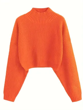 Women's Cropped Turtleneck Sweater - Lantern Sleeve, Ribbed Knit - Cozy & Stylish  VIP DEALS