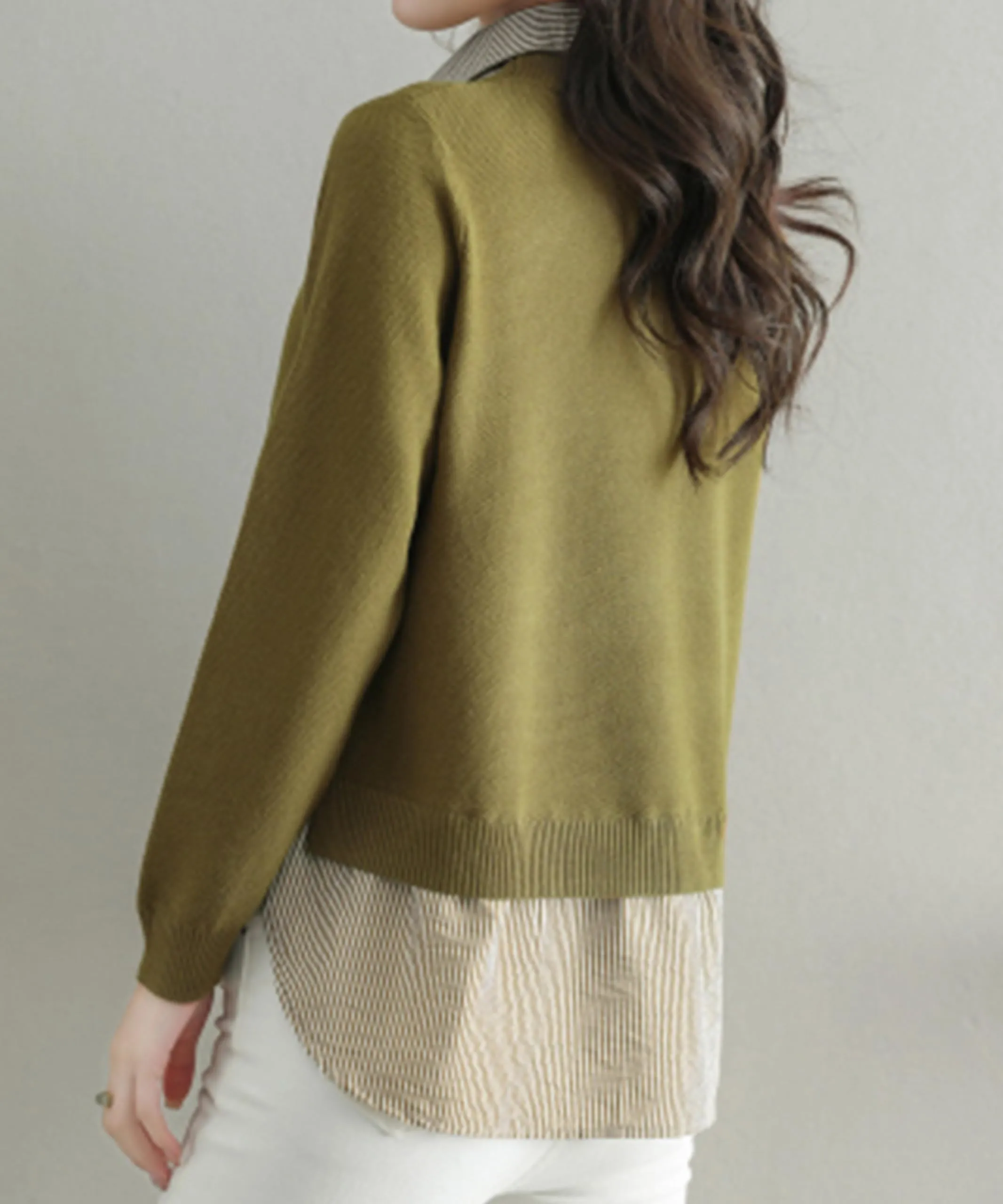 Womens Knit Long Sleeve Patchwork Blouse Tops