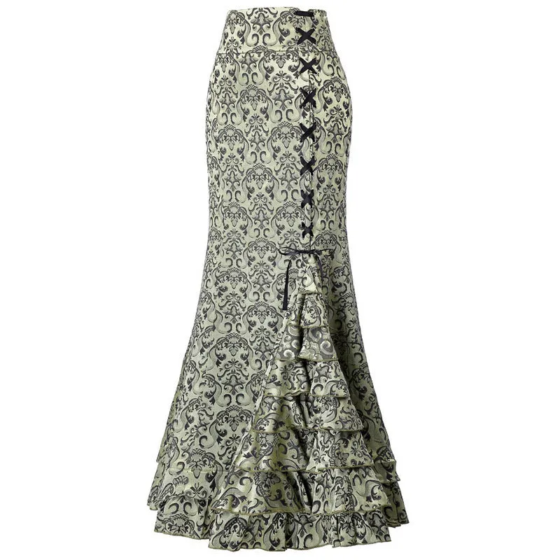 Women's Punk Retro Mermaid Vintage Victorian Long Ruffle Skirt
