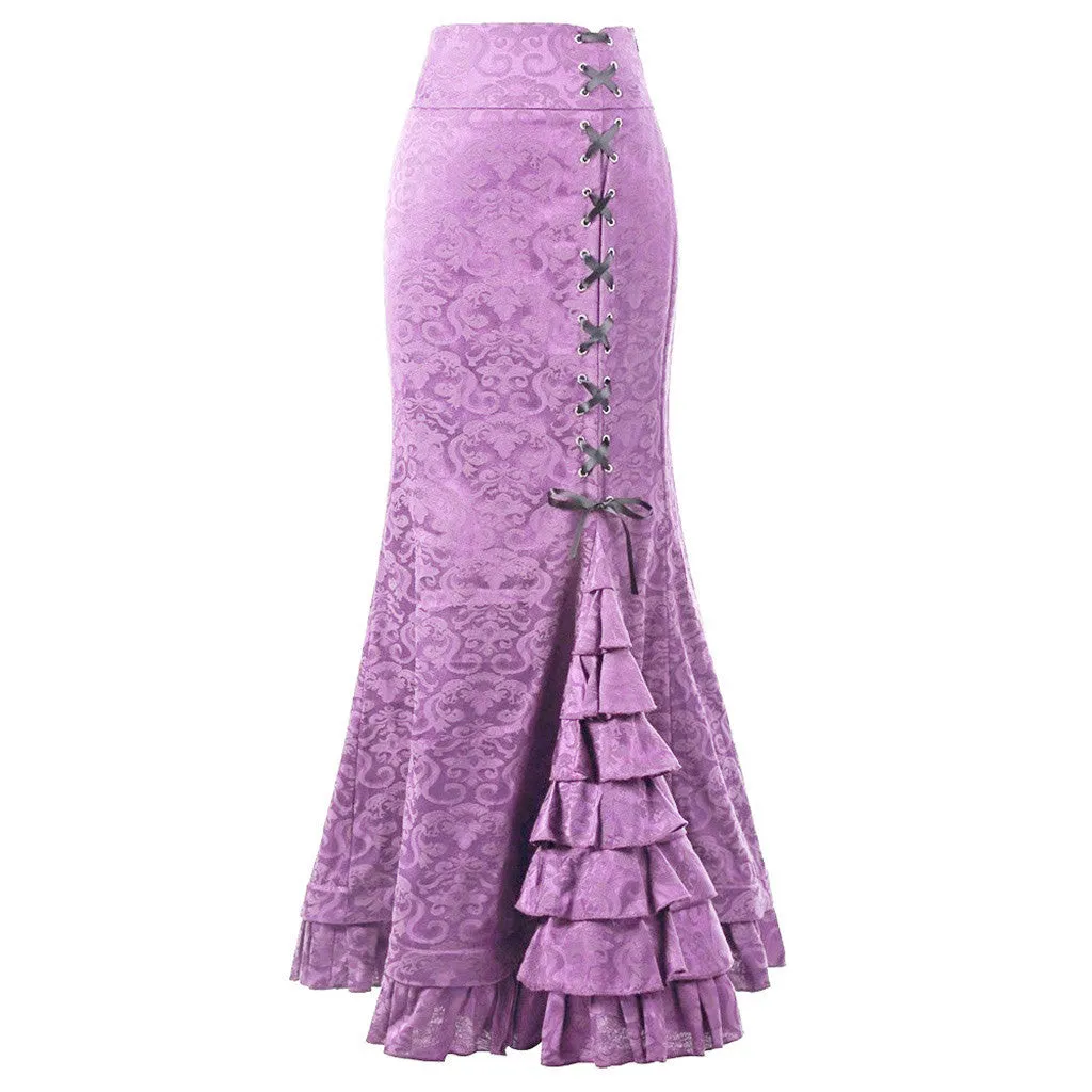 Women's Punk Retro Mermaid Vintage Victorian Long Ruffle Skirt