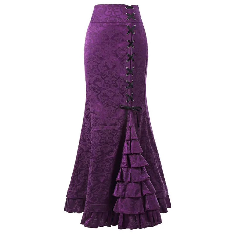 Women's Punk Retro Mermaid Vintage Victorian Long Ruffle Skirt