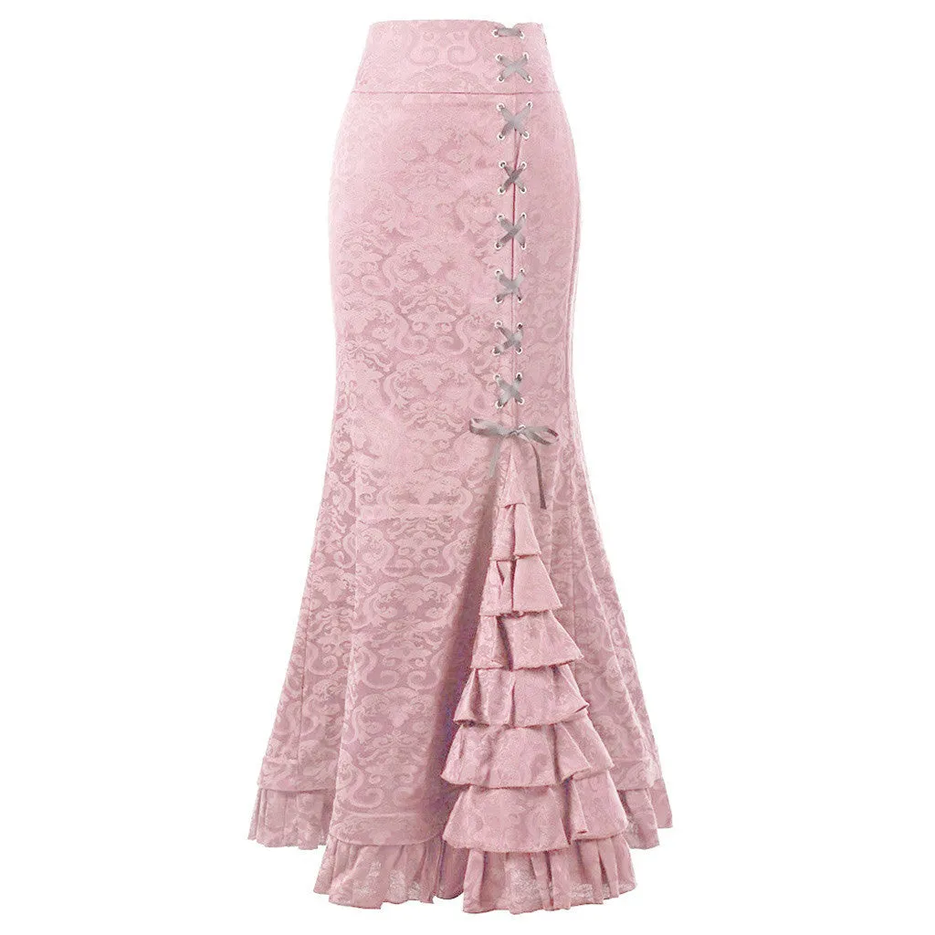 Women's Punk Retro Mermaid Vintage Victorian Long Ruffle Skirt