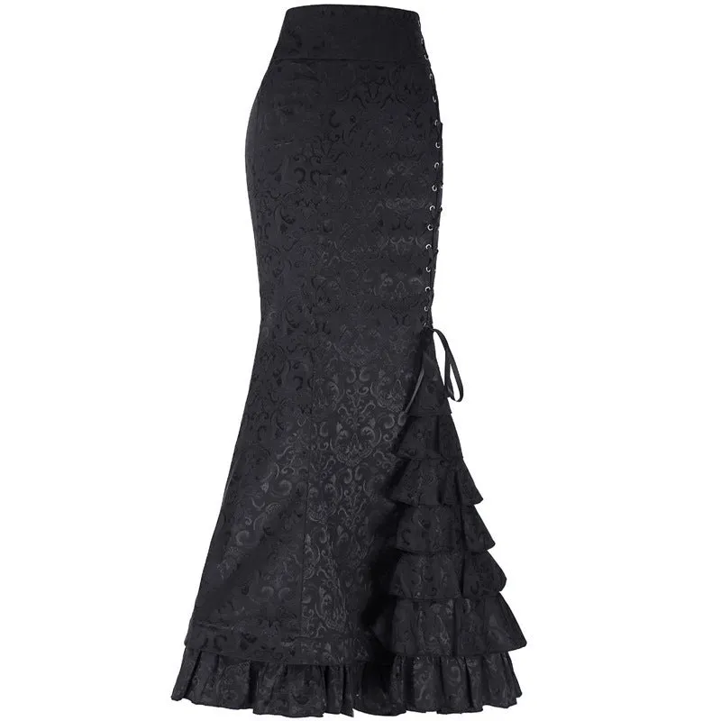 Women's Punk Retro Mermaid Vintage Victorian Long Ruffle Skirt