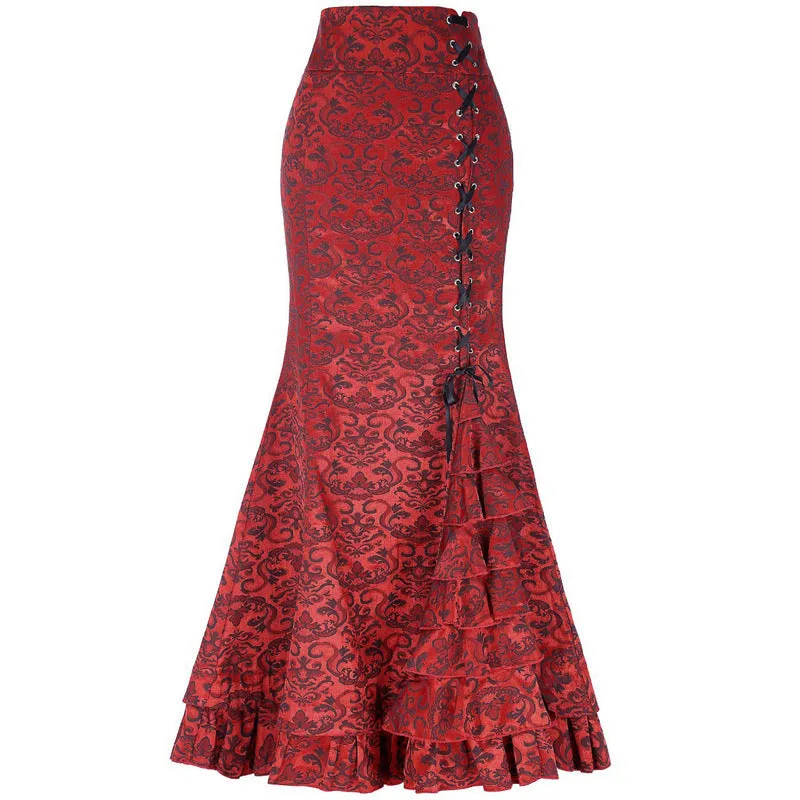 Women's Punk Retro Mermaid Vintage Victorian Long Ruffle Skirt