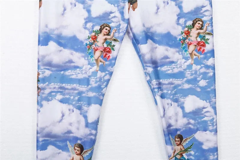 Women's Summer Elastic High Waist Fitness Leggings With Cupid Print
