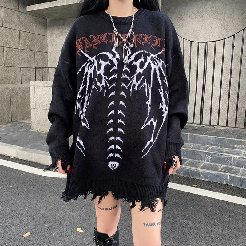 Y2K Skeleton Oversized Knitted Pullover