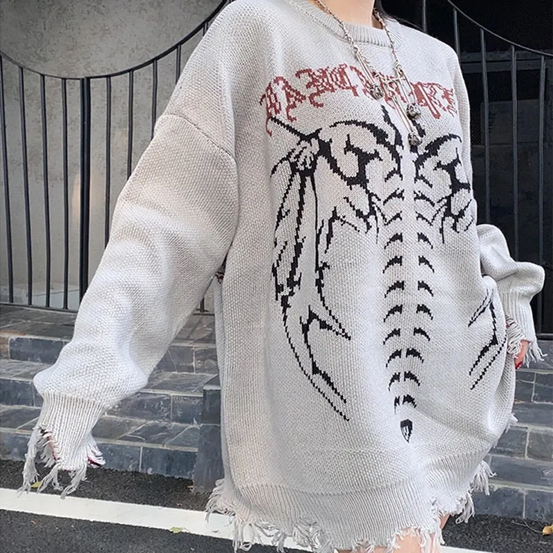 Y2K Skeleton Oversized Knitted Pullover