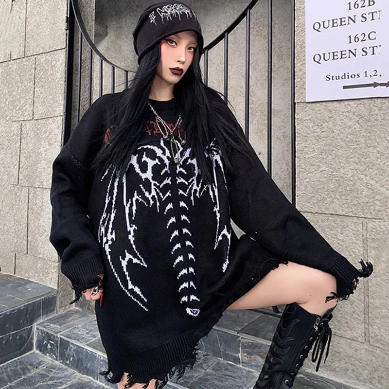 Y2K Skeleton Oversized Knitted Pullover
