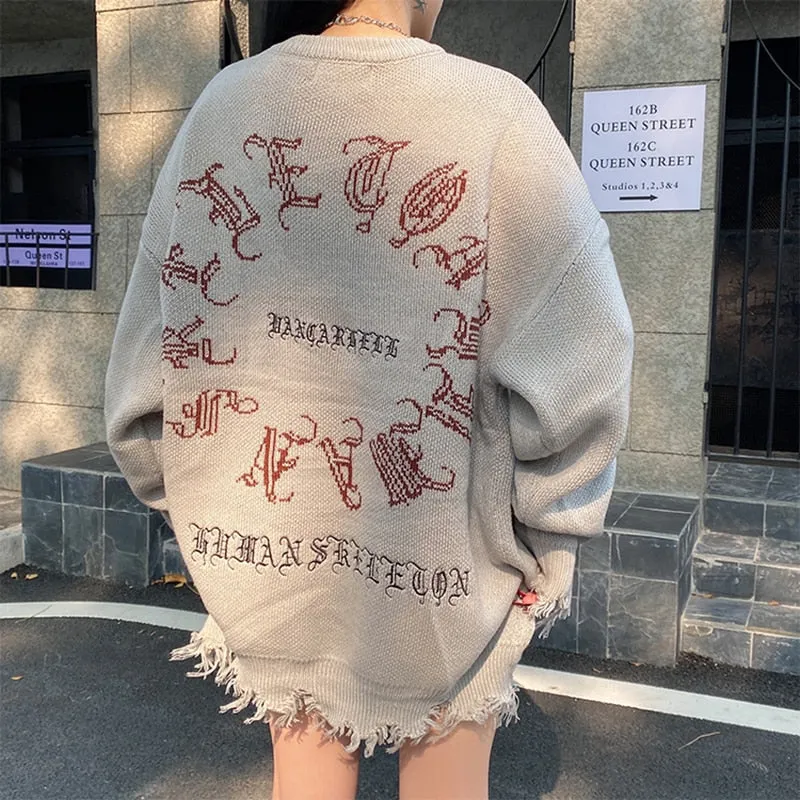 Y2K Skeleton Oversized Knitted Pullover
