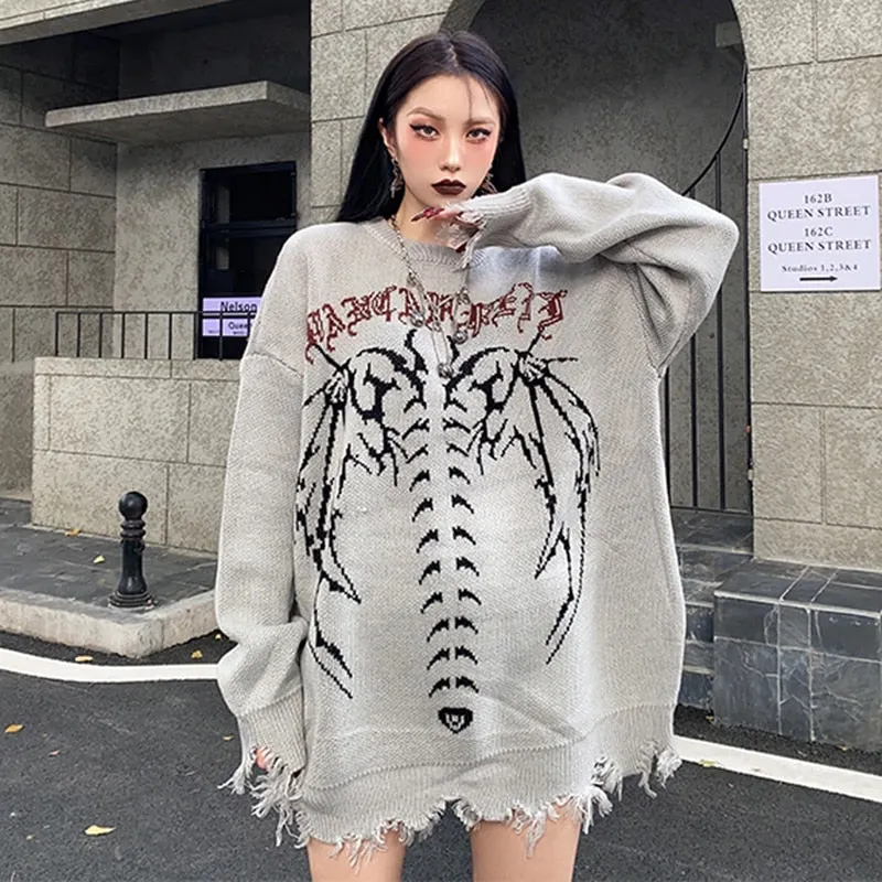 Y2K Skeleton Oversized Knitted Pullover