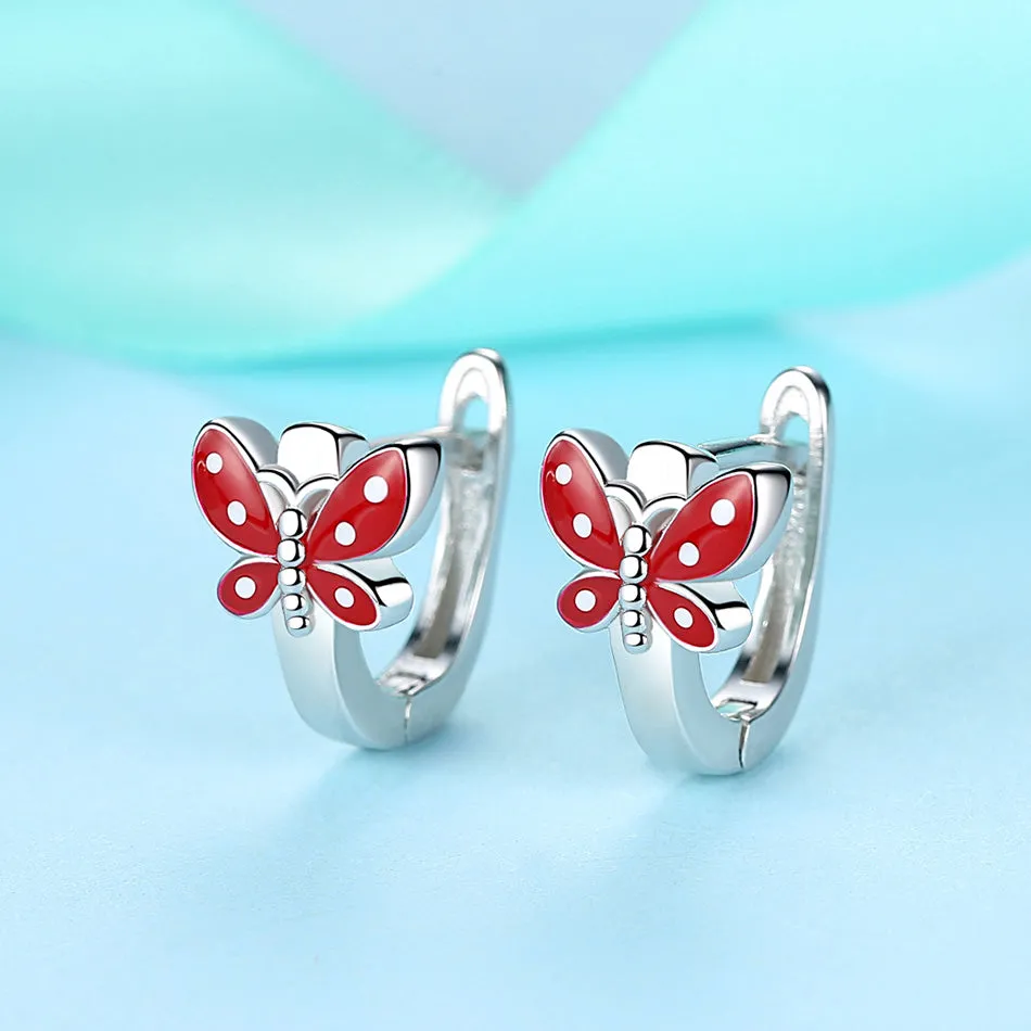 YE3228 925 Sterling Silver Pink Enamel Butterfly Earrings