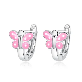 YE3228 925 Sterling Silver Pink Enamel Butterfly Earrings