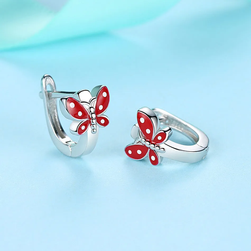 YE3228 925 Sterling Silver Pink Enamel Butterfly Earrings