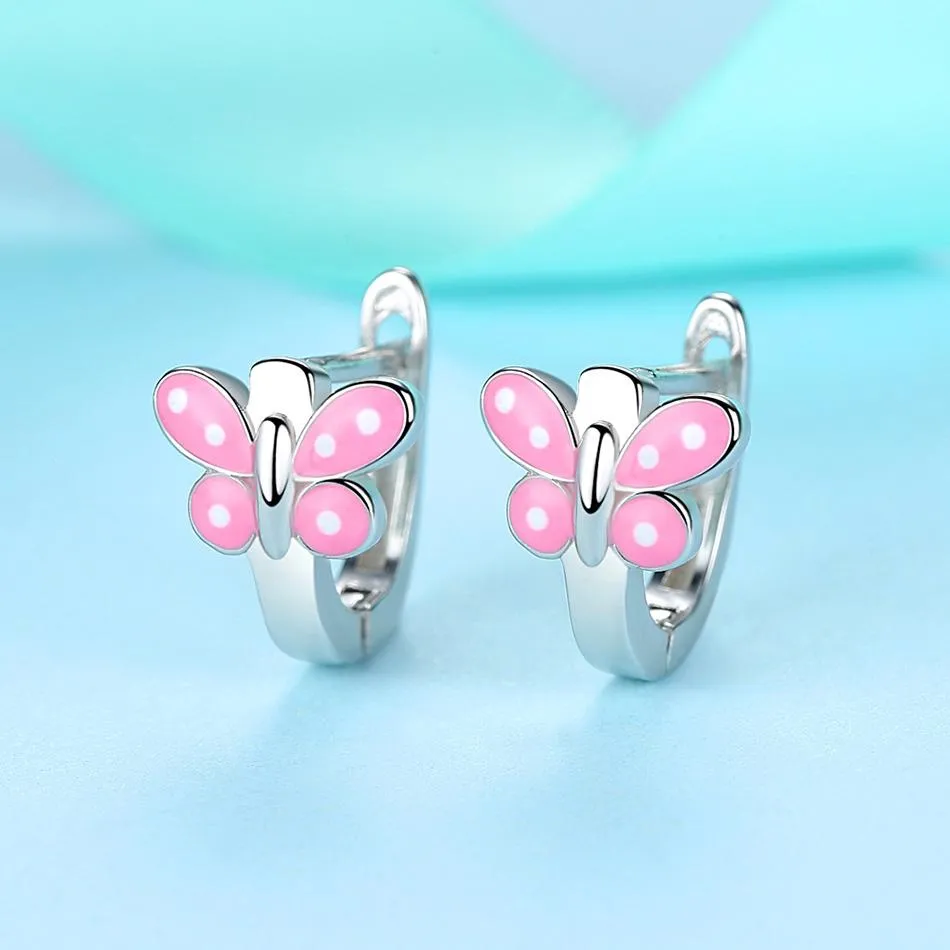 YE3228 925 Sterling Silver Pink Enamel Butterfly Earrings