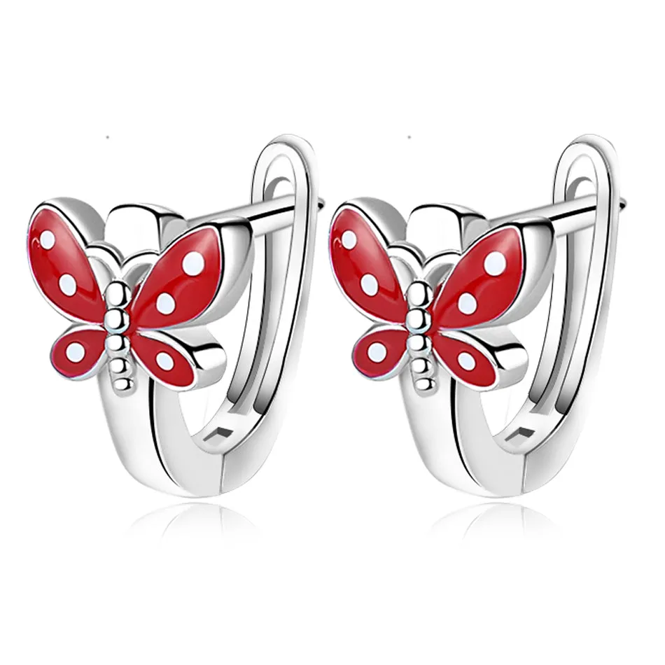 YE3228 925 Sterling Silver Pink Enamel Butterfly Earrings