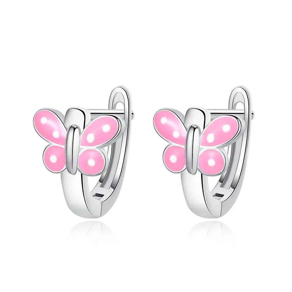 YE3228 925 Sterling Silver Pink Enamel Butterfly Earrings
